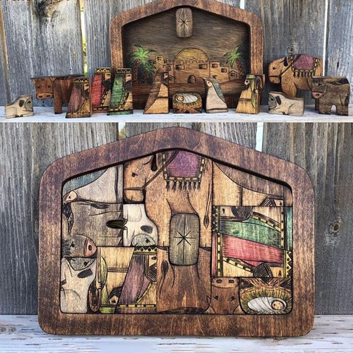 Nativity Puzzle With Wood Burned Design