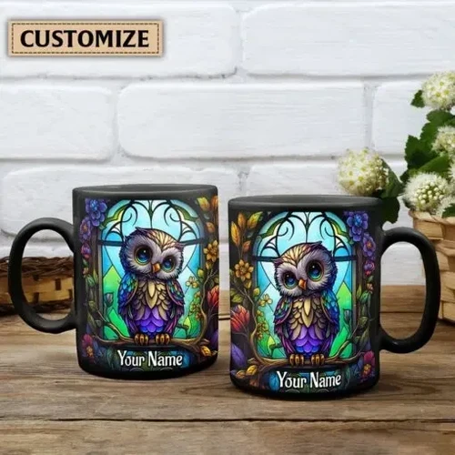 Owl Stained Glass Personalized Owl Mug
