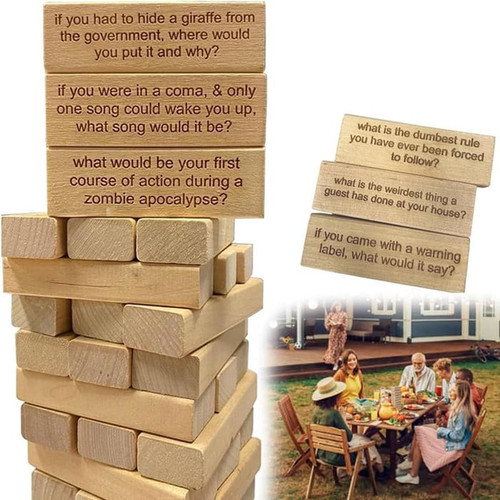 Ice Breaker Questions Tumbling Tower Game (54Pcs)