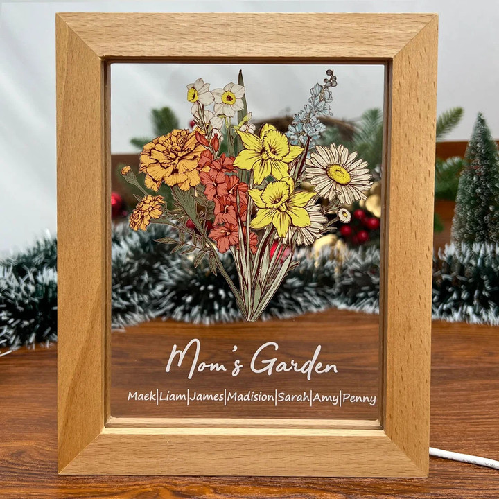 Personalized Birth Flower Bouquet Names LED Light