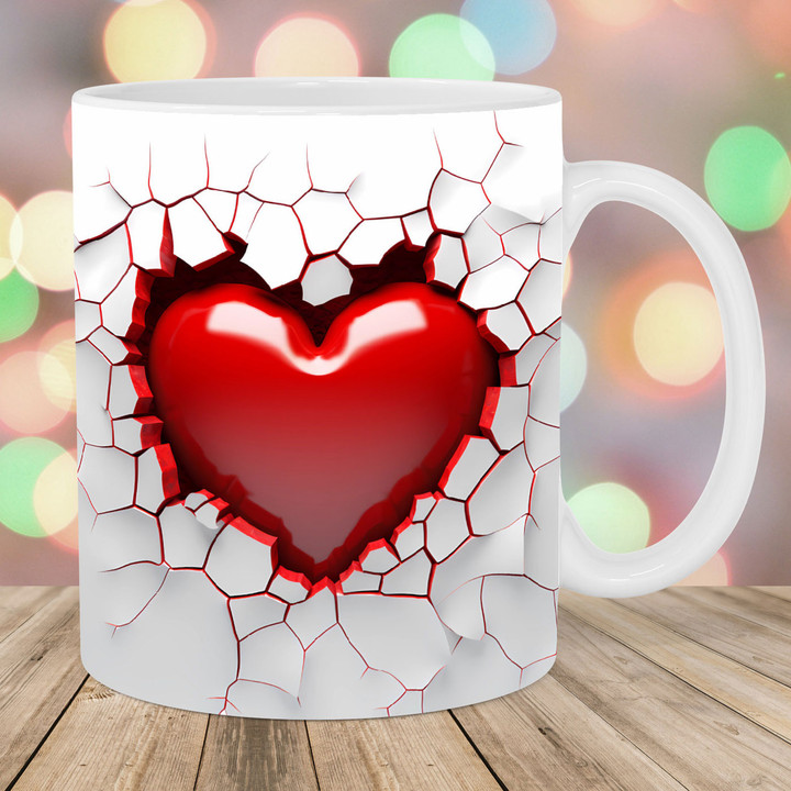 3D Red Heart Hole In A Wall Mug