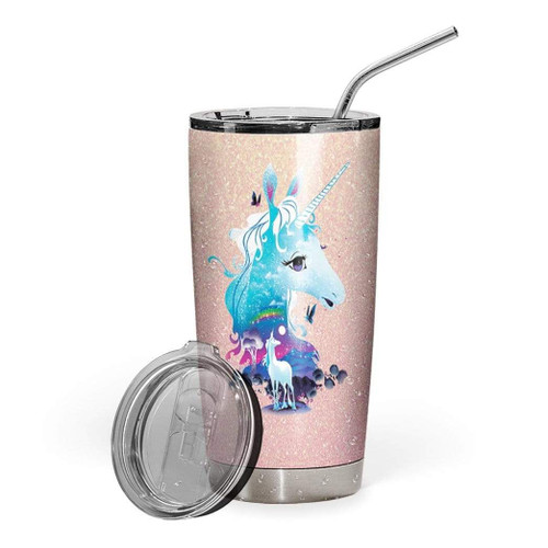 3D Unicorn Custom Name Design Vacuum Insulated Glitter Tumbler