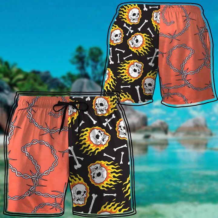 Fire Skull Hawaiian Beach Shorts