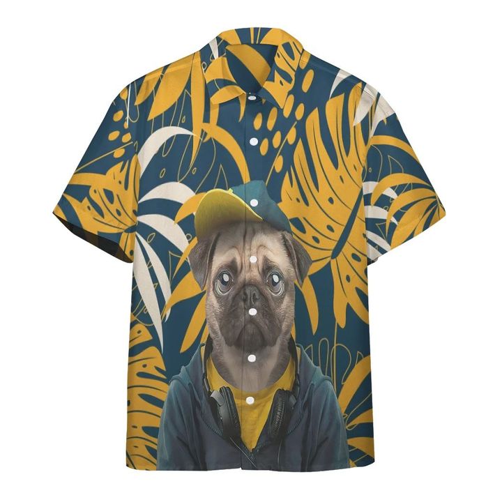 Pug Dog Hawaii Button Shirt