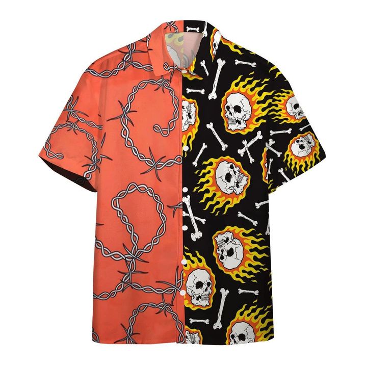 Fire Skull Hawaiian Button Shirt
