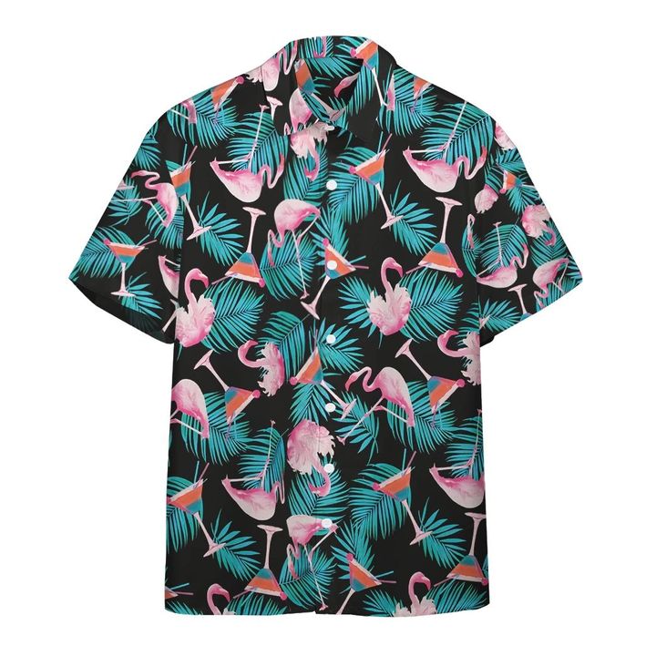 Martini Flamingo Hawaiian Button Shirt