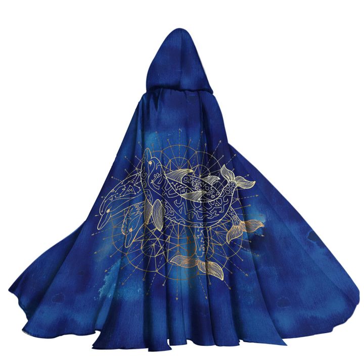 Alohazing 3D Three Dolphins Wicca Hooded Cloak