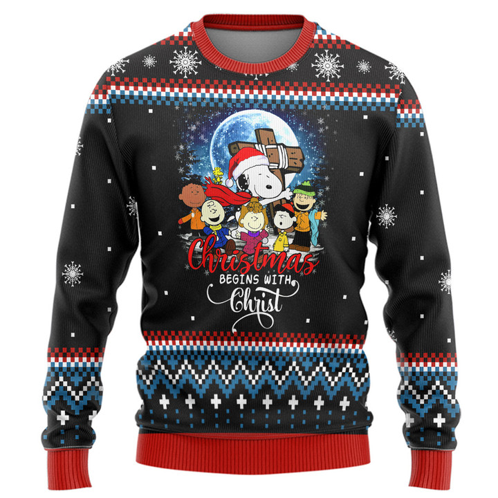 Alohazing 3D Christmas Begins With Christ Custom Ugly Sweater