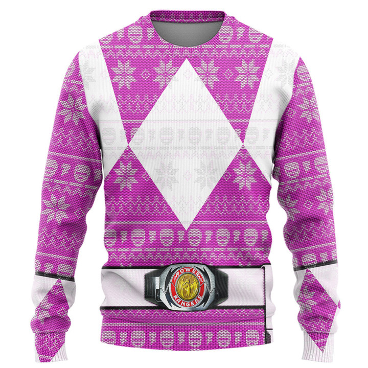 Alohazing 3D Mighty Morphin Pink Power Ranger Ugly Sweater