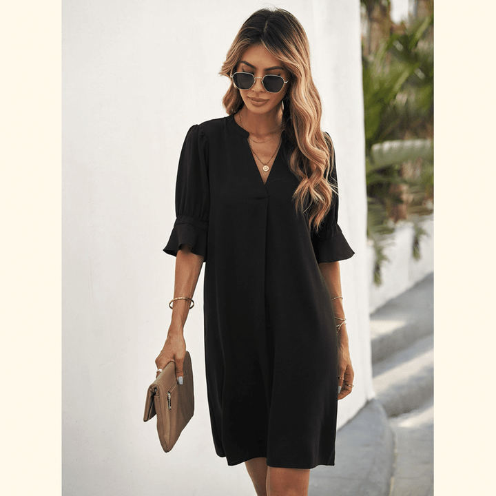 Notched Neck Flounce Sleeve Tunic Dress 🔥50% OFF - LIMITED TIME ONLY🔥