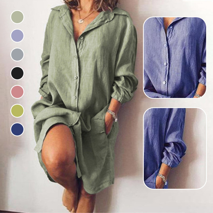 Women's Casual Pure Color Shirt Dress 🔥50% OFF - LIMITED TIME ONLY🔥