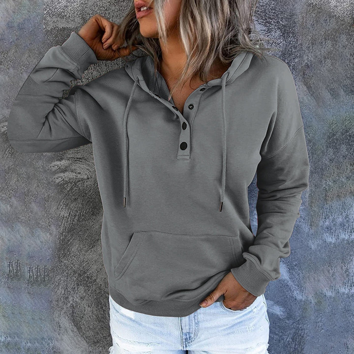 Hotouch Solid Button Front Hoodie with Pocket 🔥HOT DEAL - 50% OFF🔥