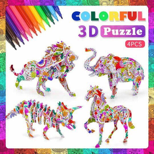 3D Coloring Puzzle Set ( Include 12 Color Markers )