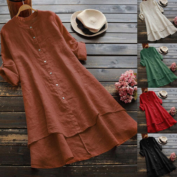 Solid Button Cotton Linen Shirt Dress 🔥HOT DEAL - 50% OFF🔥