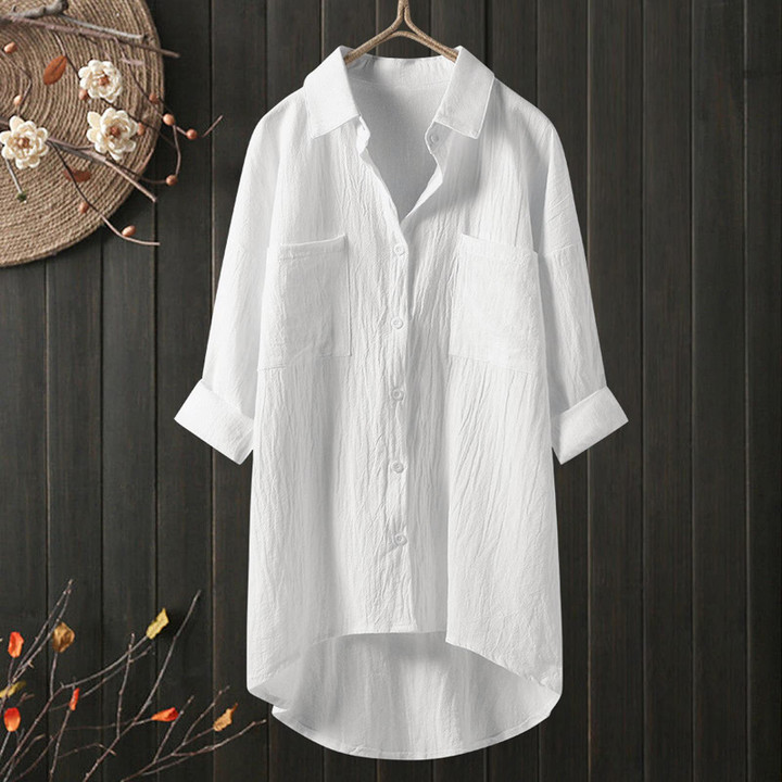 Temperament Solid Color Cotton And Linen Shirt Loose Shirt Top 🔥SALE 50% OFF🔥