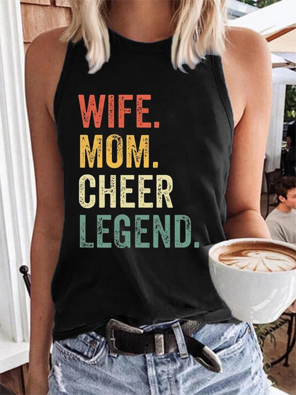 Women's Wife Mom Cheer Legend Print Casual Tank Top