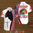 4th Of July Independence Day Jesus Bible Cross Jesus Is My Savior My Turtle Is My Therapy Short Sleeve Hawaiian Shirt