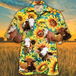 Simmental Cattle Sunflower Watercolor Hawaiian Shirt