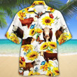 Hereford Cattle Butterfly Sunflower Hawaiian Shirt