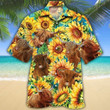 Highland Cattle Watercolor Sunflowers Hawaiian Shirt