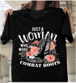 Female Veteran Just A Woman Wore Combat Boots Veteran T-Shirt
