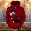 Tuxedo Cat Mummy Cat Red 3D Hoodie Zip Hoodie, 3D All Over Print Hoodie Zip Hoodie