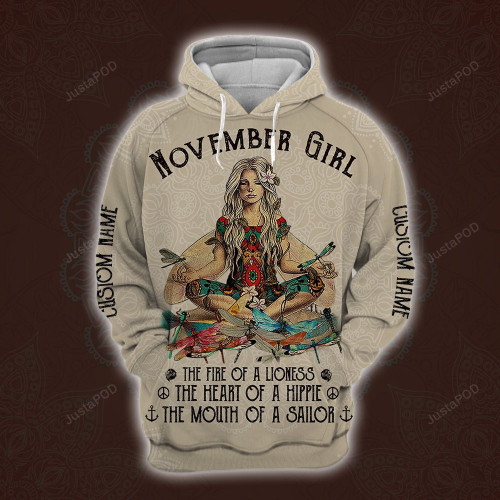 Personalized Name November Yoga Girl Hoodie All Over Printed Ver2