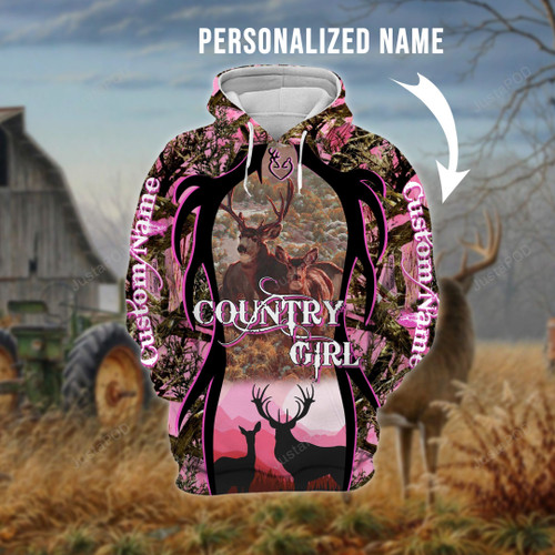 Personalized Country Girl And Deers Hoodie All Over Printed