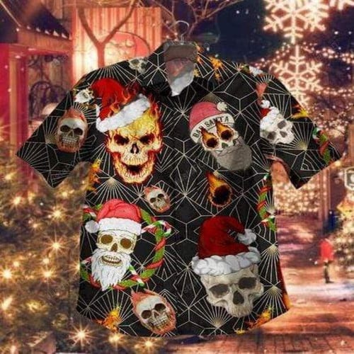 .skull Santa Claws Fire Christmas Hawaiian Aloha Shirts #h