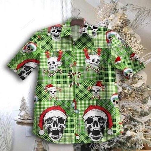 .Skull Santa Claws green Christmas Hawaiian Aloha Shirts #H