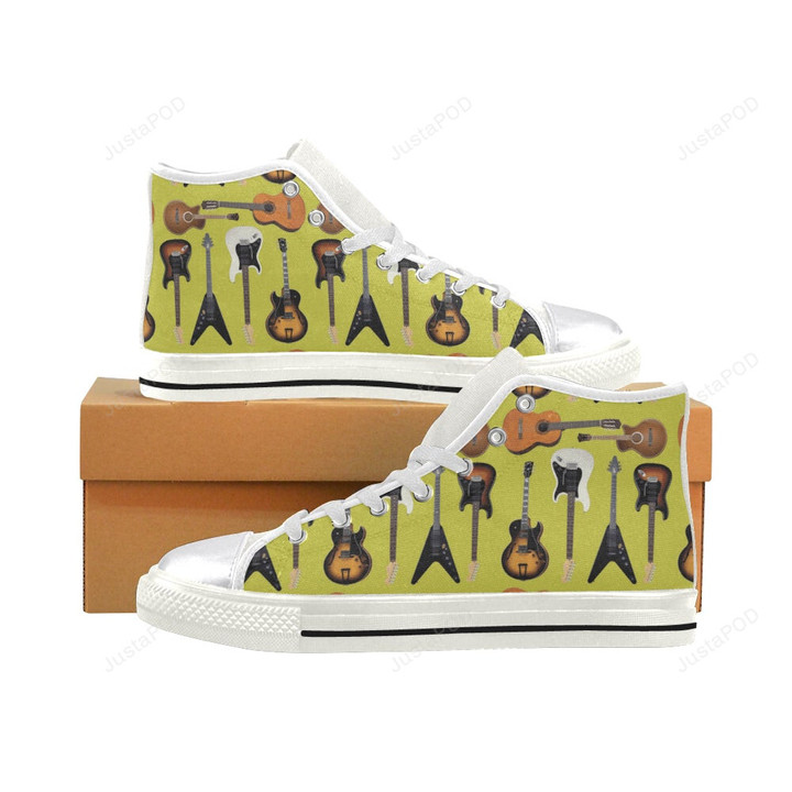 Guitar Pattern White Classic High Top Canvas Shoes
