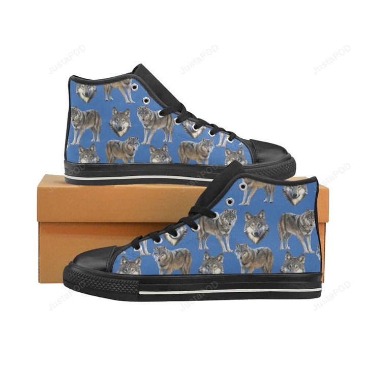 Wolf Pattern Black Classic High Top Canvas Shoes
