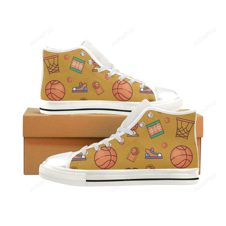 Basketball Pattern White Classic High Top Canvas Shoes