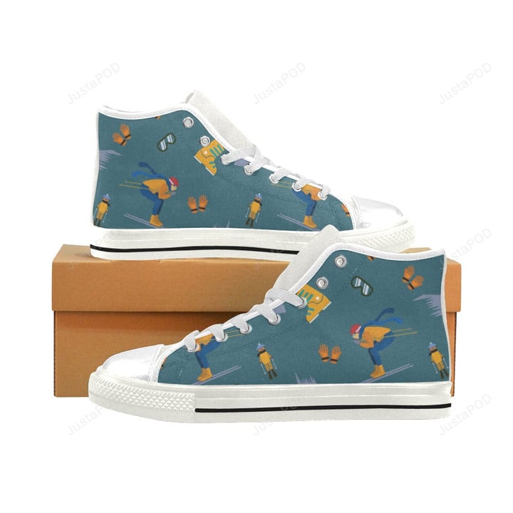 Skiing Pattern White Classic High Top Canvas Shoes