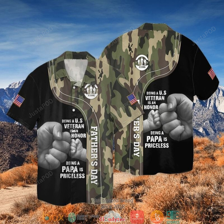 Memorial Day Father’s Day Being A Veteran Is An Honor Being A Papa Is Priceless Short Sleeve Hawaiian Shirt