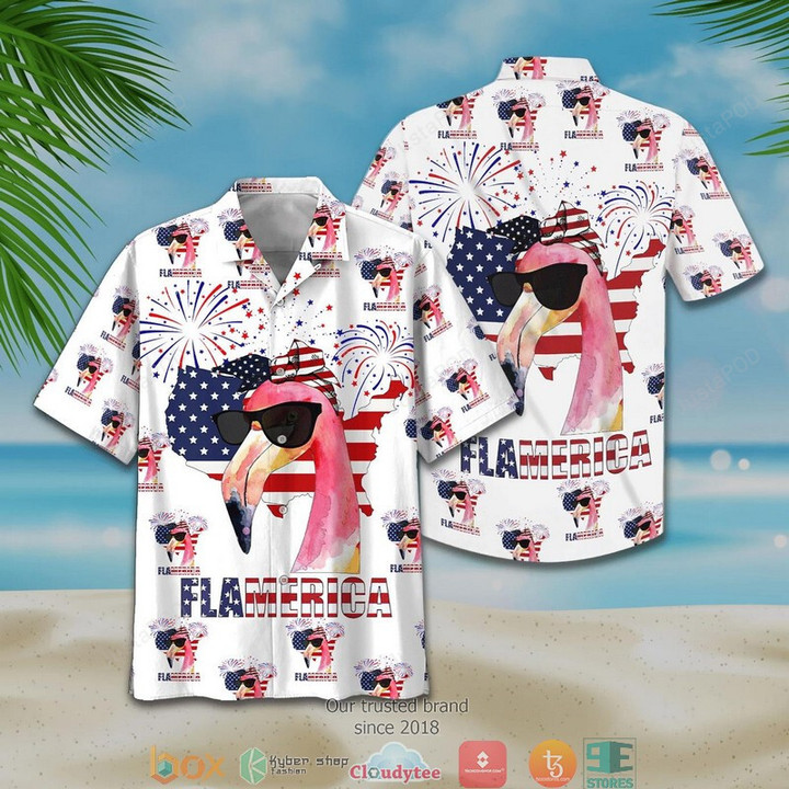 American Flag Flamingo Flamerica Short Sleeve Hawaiian Shirt