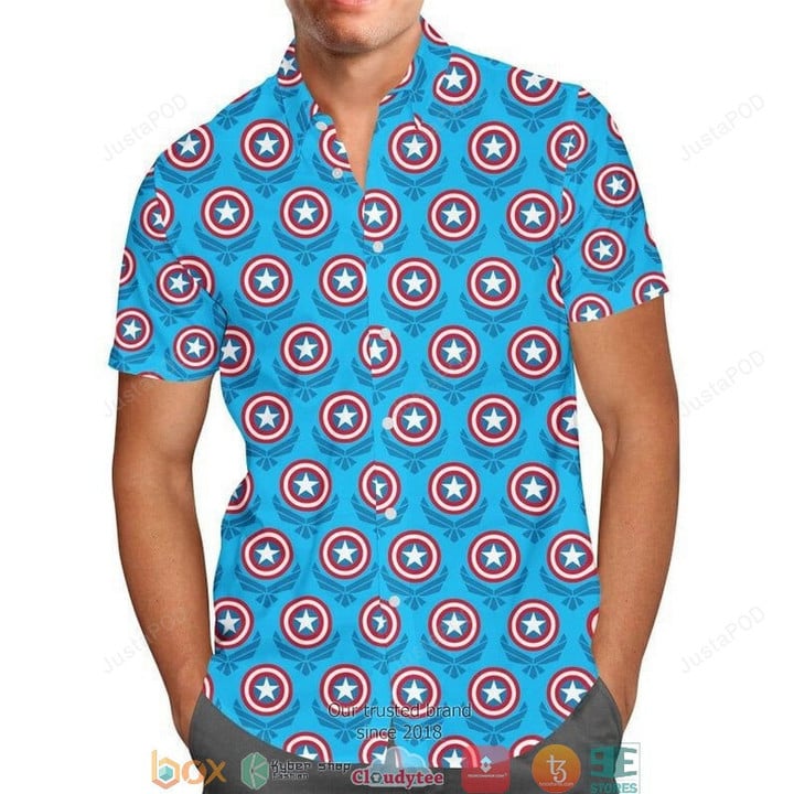 Captain America Logo Superhero Short Sleeve Hawaiian Shirt