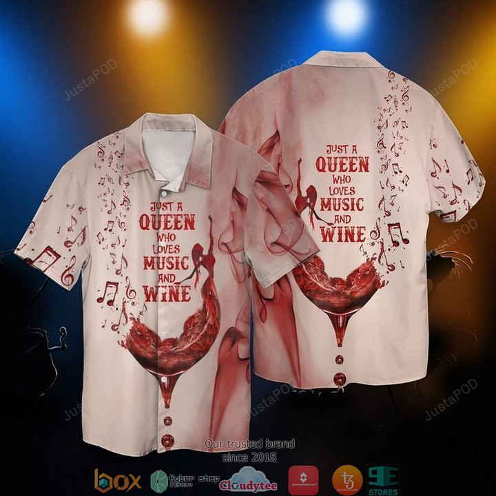 Music And Wine Just A Queen Who Loves Music And Wine Short Sleeve Hawaiian Shirt