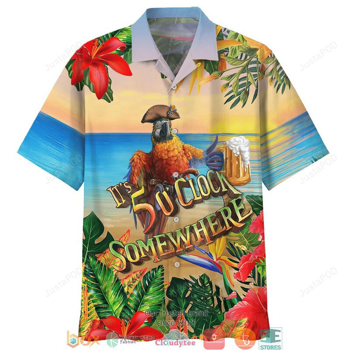 Parrot It’s 5 O’clock Somewhere Short Sleeve Hawaiian Shirt
