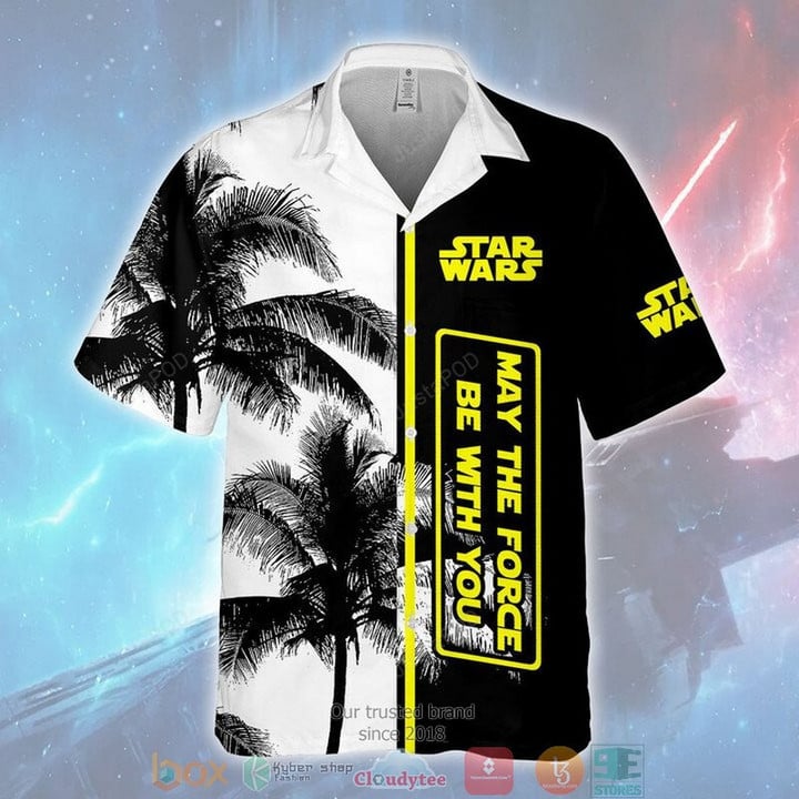 NEW Star Wars May The Force Be With You Palm Tree Black White Hawaiian Shirt