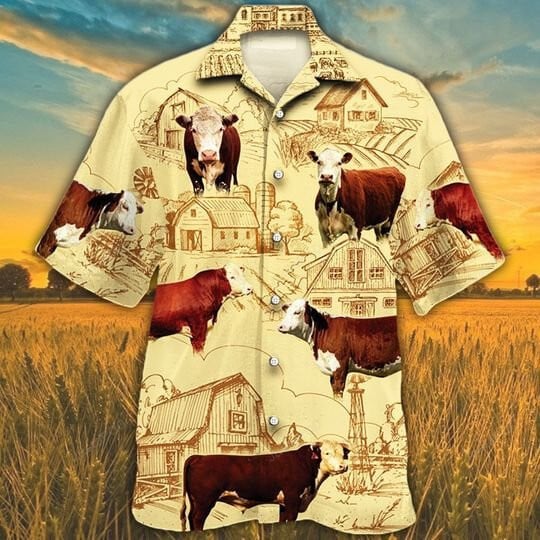 Hereford Cattle Farm Hawaiian Shirt