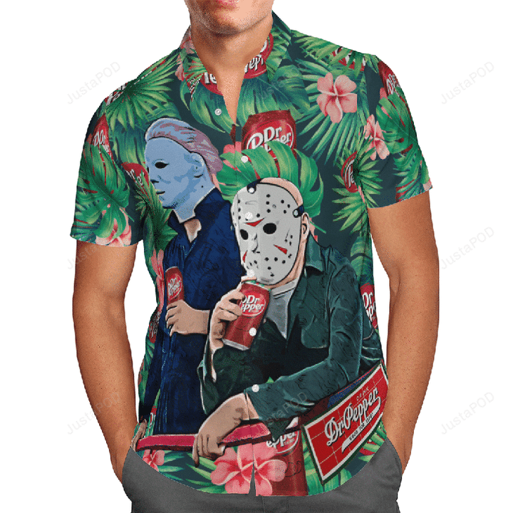 Halloween Dr Pepper Jason Voorhees Michael Myers Hawaiian Shirt