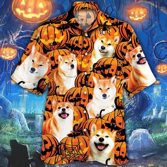 Shiba Inu Dog Halloween Pumpkin Hawaiian Shirt