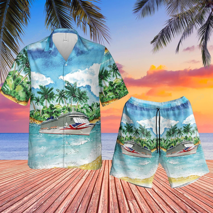 UK P&O Cruises MV Britannia Hawaiian Shirt+ Beach Shorts