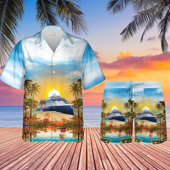 UK Celebrity Cruises Hawaiian Shirt + Beach Shorts