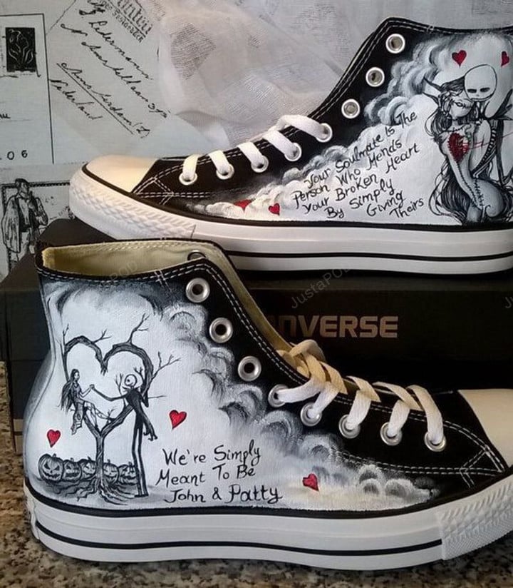 Jack Skellington And Sally The Nightmare Before Christmas High Top Shoes, We’Re Simply Meant To Be For Men And Women Custom Canvas High Top Shoes