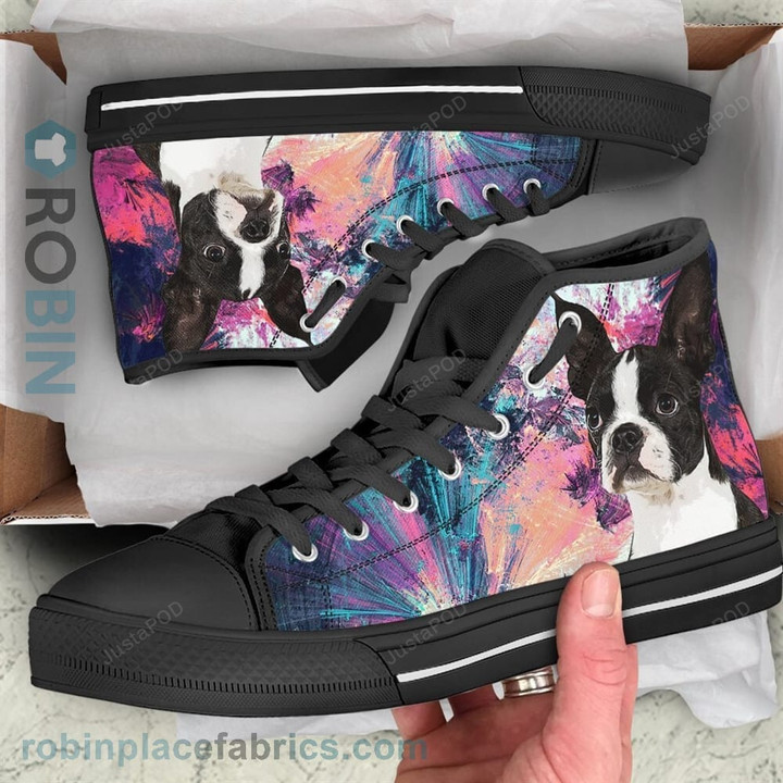 Boston Terrier Dog Colorful High Top Shoes