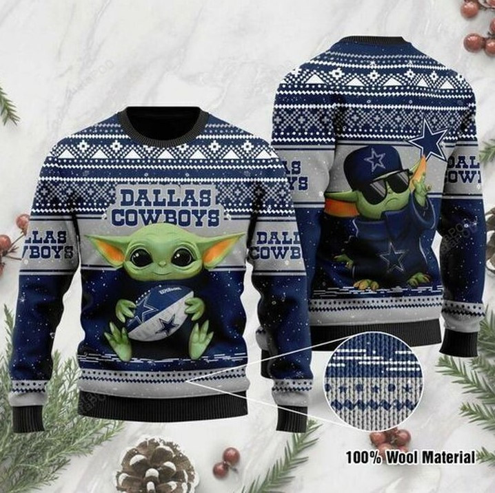 Dallas Cowboys Baby Yoda Hug Logo Cowboys Christmas Ugly Sweater,