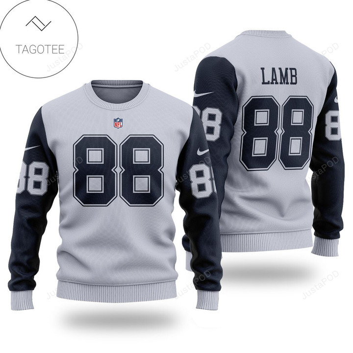 Lamb No 88 Dallas Cowboys Navy Gray Ugly Christmas Sweater