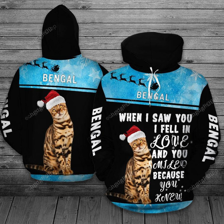 Bengal Cat When I Saw You I Fell In Love 3D Hoodie Zip Hoodie, 3D All Over Print Hoodie Zip Hoodie